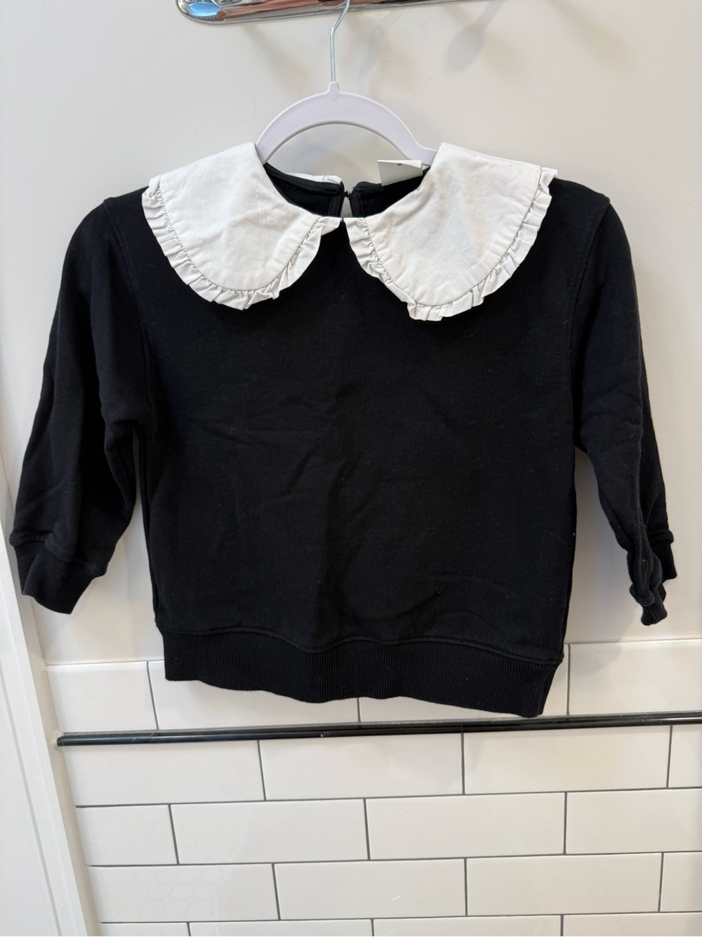 Zara Black Sweatshirt with White Ruffled Peter Pan Collar